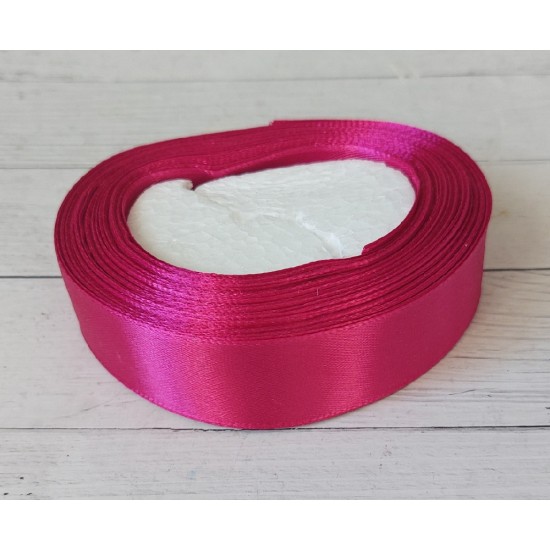 Лента атласная однотонная 2,5 см*25 ярдов цв розовая фуксия 28, цена за 5 м